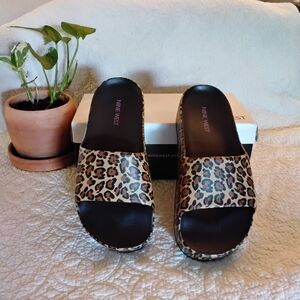 Nine West Women's Leopard Print Slide Sandals - Brown/Black